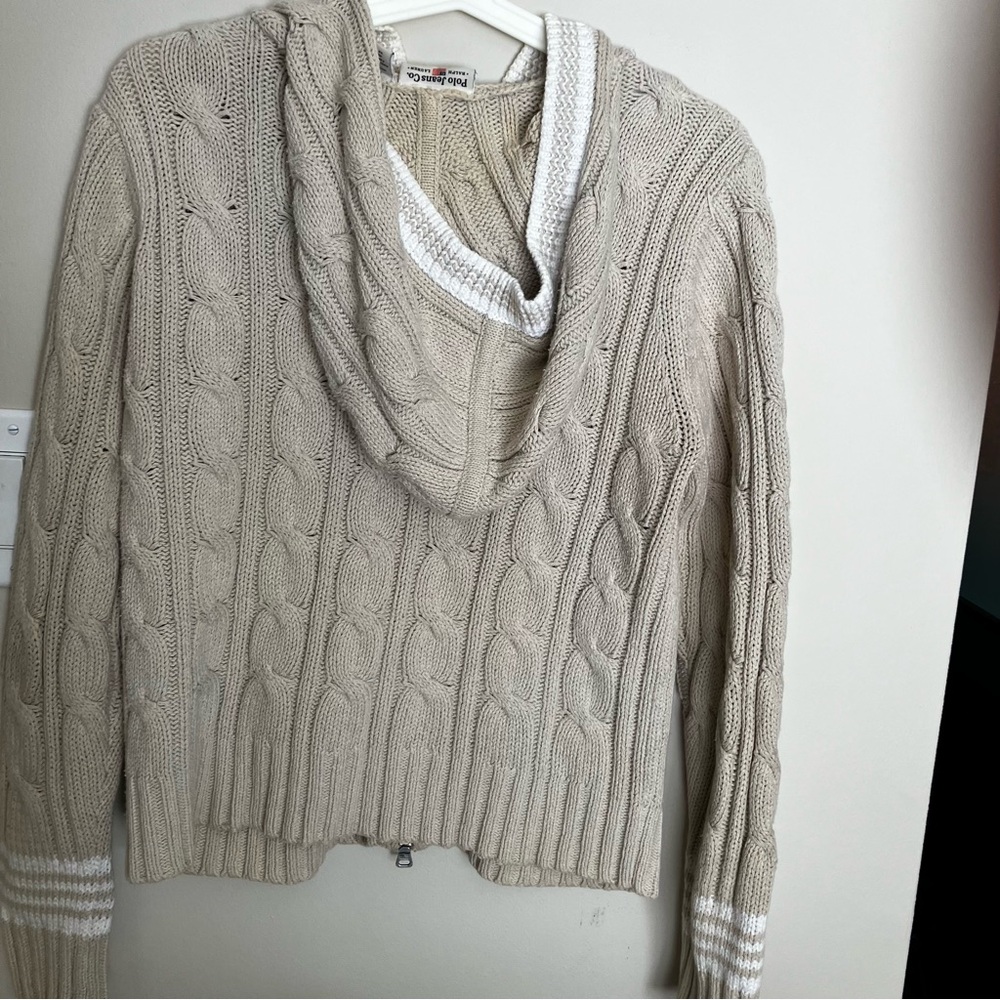 Polo Ralph Lauren Beige Zip-Up Cable Knit academic preppie old money tennis - Picture 2 of 12
